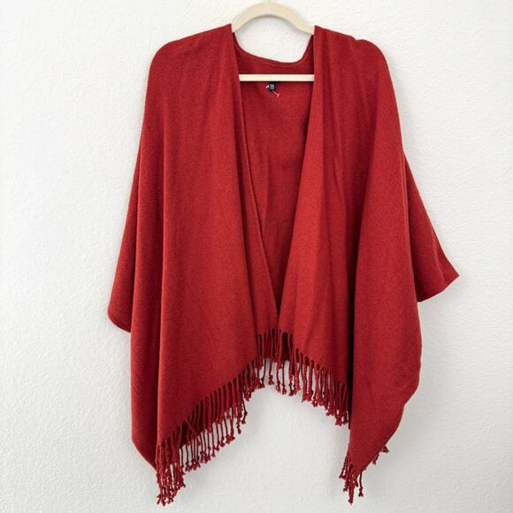 Talbots Womens Cardigan Wrap Shawl One Size Fringe Wool Blend Rust Orange - Picture 1 of 6